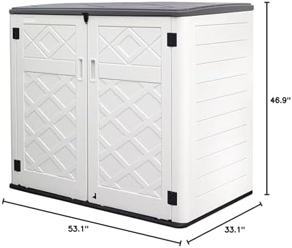 Mrosaa Resin Outdoor Storage Shed, 38 cu.ft Outdoor Storage Box Waterproof for Garden Tools, Patio Furniture, Trash Cans, Garage Storage, Customized Shelves & Lockable (Off White)