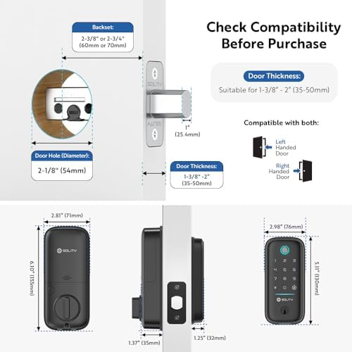 GT5BK Smart Lock – 4-in-1 Keyless Entry Door Lock with Fingerprint, App, PIN, and Key – ANSI Grade 3, Alexa & SmartThings Compatible – Weatherproof Wi-Fi Lock for Front Door – SOLITY (Black)
