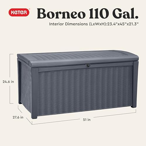 Keter Borneo Outdoor Storage Deck Box, 110 Gallon, Grey