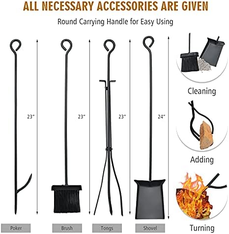 ORALNER 36” Firewood Rack, Indoor Firewood Storage Stand with Kindling Holder & 4 Fireplace Tools Set, Poker Tongs Broom Shovel, Wood Racks for Outdoor Firewood Fireplace Log Holder Lumber Stacker