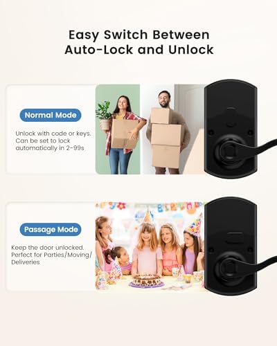 Hidalife Fingerprint Keypad Door Lock with Handle, Keyless Entry Door Lock for Front Door, Easy Passage Mode, Electronic Door Lock with Code, Matte Black