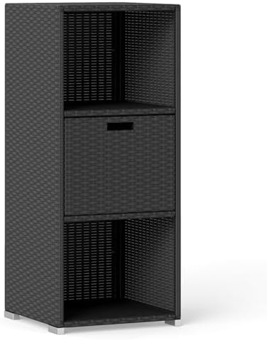 Tangkula Rattan Outdoor Storage Cabinet, Patiojoy Outdoor Wicker Cabinet with 3 Shelves, 1 Removable Drawer, Patio Storage Deck Box for Backyard Poolside Porch