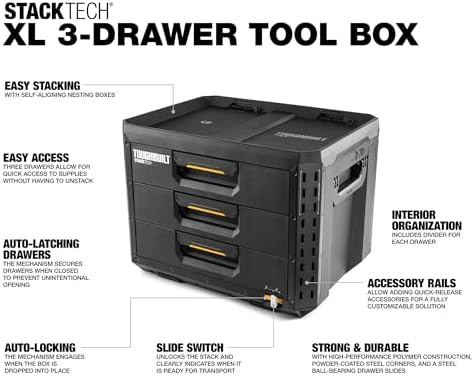 ToughBuilt StackTech XL 3 Drawer Tool Box, Stackable Storage, TB-B1-D-70-3