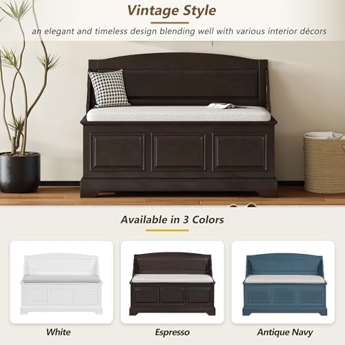 LUMISOL Shoe Storage Bench with Seating, 41.7” Farmhouse Entryway Bench with Cushion and Hidden Storage, Upholstered Storage Ottoman for Living Room, Entryway, Bedroom, Espresso