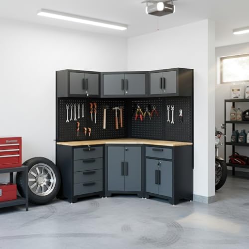 8-Pcs Garage Storage Cabinet System, Black and Grey