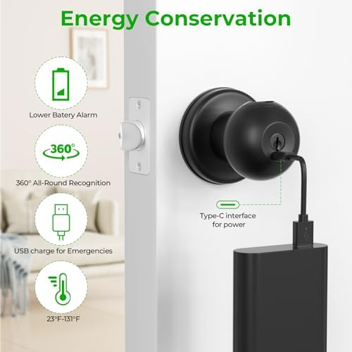 FITNATE Fingerprint Door Knob, Keyless Smart Lock with App Control