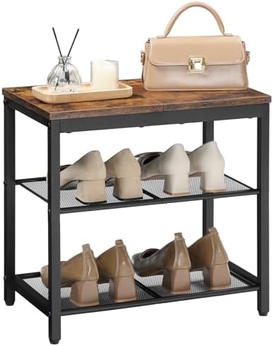 HOOBRO Shoe Bench, 3-Tier Shoe Rack,Industrial Shoe Organizer Storage Bench