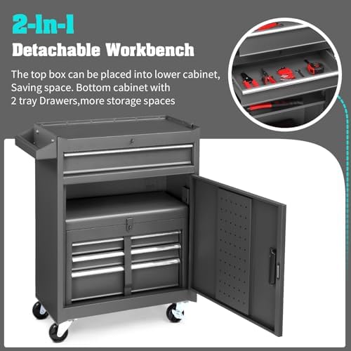 Winado 4-Drawer Rolling Tool Chest, 2-in-1 Large Storage Toolbox, Black
