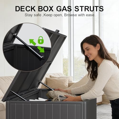 250 Gallon Metal Large Outdoor Deck Box with 4 Wheels, Black