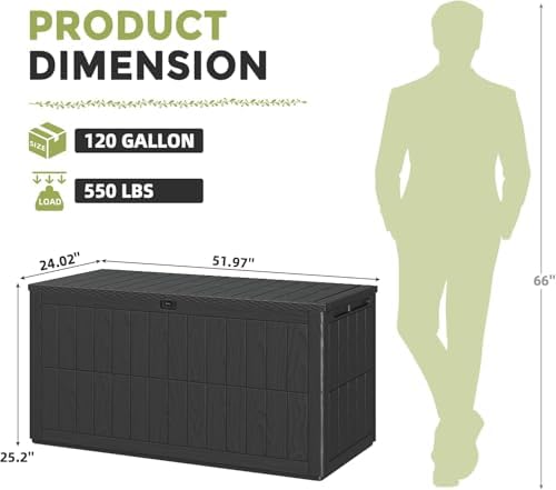 UDPATIO 120 Gallon Lockable Deck Box Outdoor Storage Box Waterproof Indoor Outdoor Storage Container for Patio Cushions Garden Tools Package Delivery Boxes for Outside