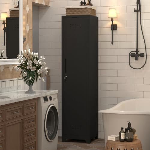 Utility Closet for Cleaning Supplies, Black Metal Storage Cabinet