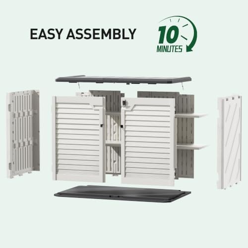 31 Cu.Ft Outdoor Storage Shed, Lockable Vertical Resin Storage Cabinet