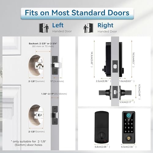 BEBASIA Smart Fingerprint Door Lock with Handle Set, Full App Control