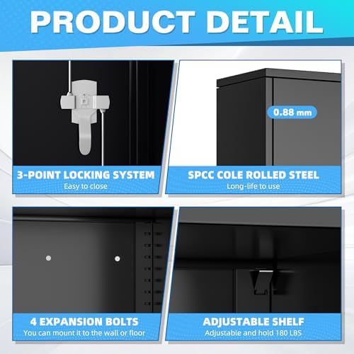 Bonusall Metal Tool Garage Cabinets with 2 Door and 4 Shelves, Locking Cabinet for Garage Storage,Tall Garage Storage Cabinets for Home Office, Warehouse,School(Black)