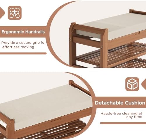 27.6" Entryway Shoe Rack Bench with Cushion, 2-Tier Storage Bench