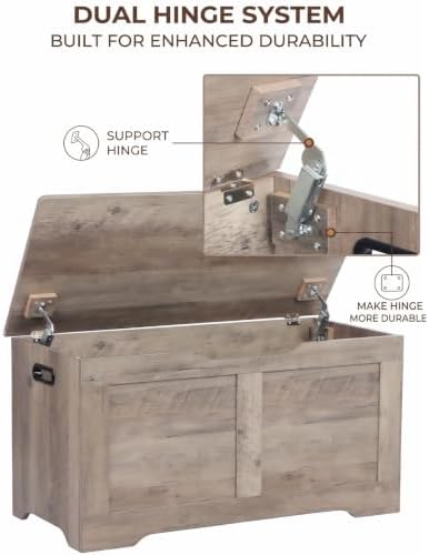 Timberer 31.5" Storage Chest with 2 Safety Hinges, Wooden Storage Trunk