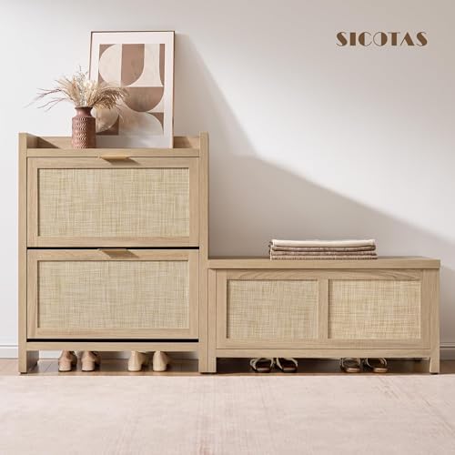 SICOTAS Rattan Storage Chest 39.4" Storage Bench for Bedroom