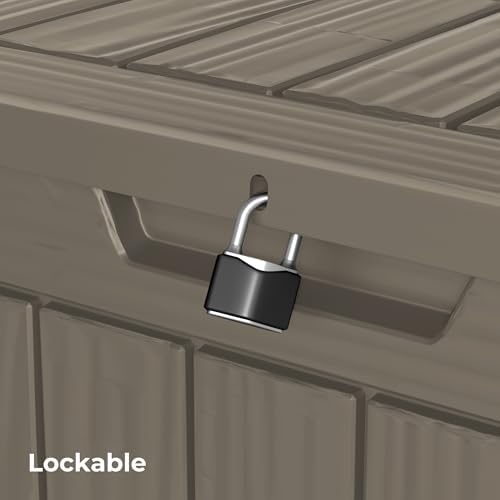 Outdoor Storage Box Waterproof, 35 Gallon Lockable Resin Deck Box Small, Patio Storage Bin for Pool Accessories Cushion Furniture, Garden Tools, UV-Resistant Outside Delivery Grey
