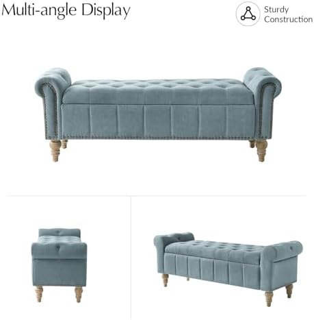 HULALA HOME Farmhouse Storage Bench, Blue