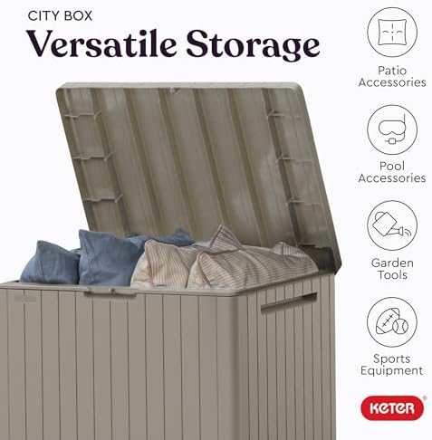 Keter City 30 Gal Outdoor Storage Box and Patio Side Table