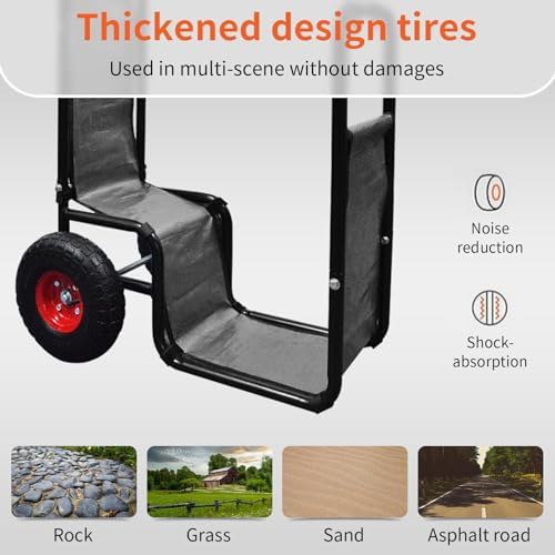 Doublehorse Firewood Cart 27x20x44 in Steel Pneumatic Wheels Gray