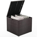 HAPPYGRILL Outdoor Storage Deck Box, 72 Gallon Square Wicker Patio Rattan Storage Container with Zippered Liner & Safe Pneumatic Rod, Outdoor Wicker Deck Box for Garden Tools Cushions