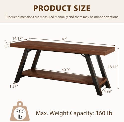 LVB Industrial Entryway Bench with Storage, Wood and Metal Bedroom Bench