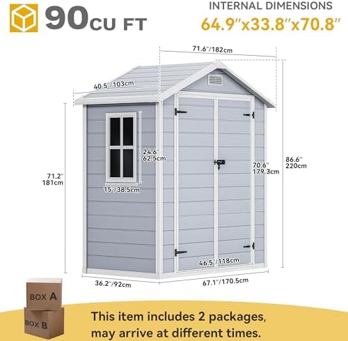 DWVO 6X4FT Resin Outdoor Storage Shed with Floor, Window & Vents, Tool Shed