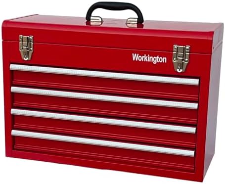 Workington Portable Metal Tool Chest with 4 Drawers, 20" 4-Drawer Tool Chest Cabinet with Ball Bearing Drawer Slides, Steel Tool Storage Box Organizer 4004 Red