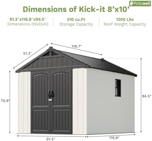 Patiowell 8x10 FT Resin Outdoor Storage Shed with Floor, Beige
