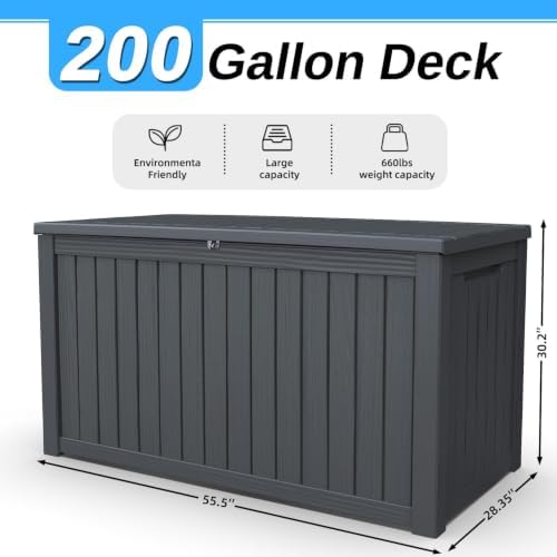200 Gallon Outdoor Storage Deck Box, Waterproof Resin, Black