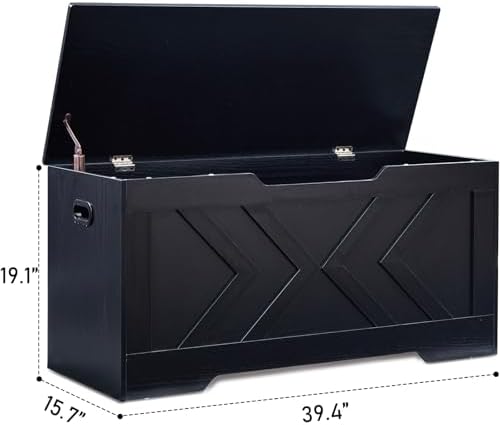 39.4” Storage Bench, Extra Large Entryway Bench with Storage,Storage Chest with 2 Safety Hinges,Blanket Storage,Shoe Storage Chest for Bedroom,Living Room,Easy Assembly. (Black)