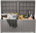 EAST OAK Outdoor Storage Box, 150 Gallon Deck Box, Large Resin Storage Bin for Patio Cushions, Gardening Tools, Lockable, Waterproof and UV Resistant, Grey