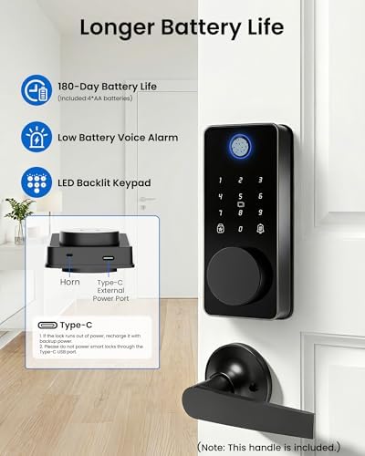 Smart Lock with 2 Handles, Keyless Entry Door Lock, Fingerprint Door Lock