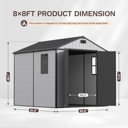 Patiowell 8x8 FT Plastic Outdoor Storage Shed with Floor, Light Gray