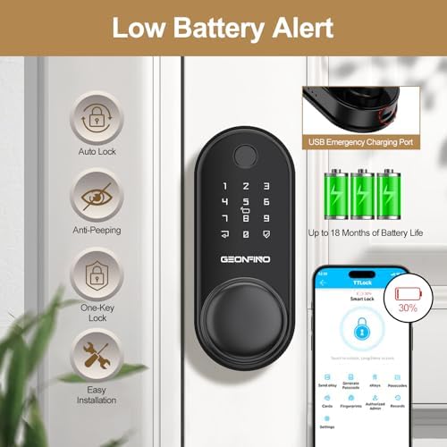 Smart Door Lock with Knob, Keyless Entry Door Lock with Handle