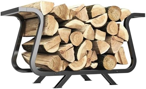 NiHome 33.5" Firewood Rack Outdoor, 450lb Metal Log Holder Indoor, Black