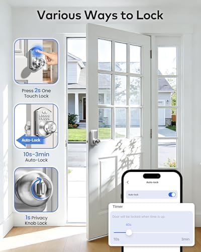 TEEHO TE018 Smart Keypad Door Lock with Handle, App Control, Satin Nickle