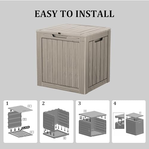 Outdoor Storage Box, 35 Gallon Waterproof Deck Box, Quick Snap-Lock Resin Cabinet for Seat Pillows, Patio Blankets, Lockable End Table Beverage Stand, Apartment Deck, Grey