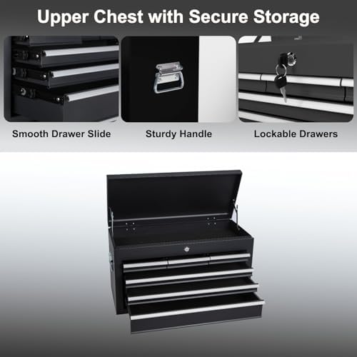 8-Drawer Rolling Tool Chest with Detachable Top Tool Box, Tool Cabinet with Universal Lockable Wheels, Mechanic Tool Organizer Storage Box for Garage Workshop Repair Shop Warehouse (Black)