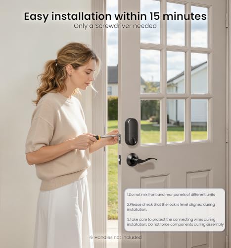 Veise RZ07 Fingerprint Smart Door Lock Deadbolt, App Control, Matte Black
