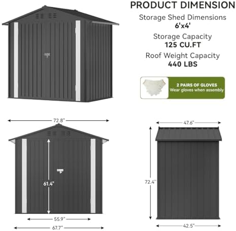 COMHOMA Outdoor Storage Shed Metal Garden Tool House Lockable