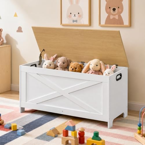 MAHANCRIS 39.4" Storage Chest with Lid, Storage Bench with Safety Hinges