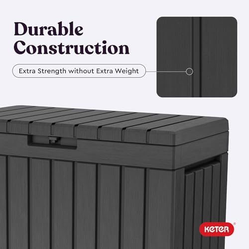 Keter Kentwood 50 Gal Outdoor Storage Box and Patio Side Table