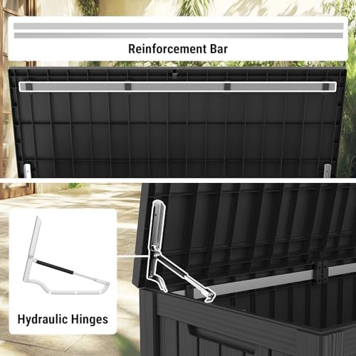 Mars Villa 180 Gallon Outdoor Storage Box, Deck Box Waterproof, Black
