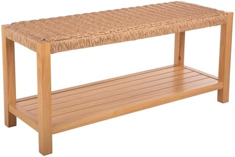 Alaterre Furniture Newport 40” Shoe Storage Bench with Woven Seat, Natural