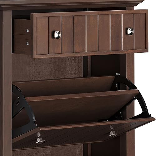 SIMPLIHOME Acadian Storage Bench and Shoe Cabinet Set in Brunette Brown