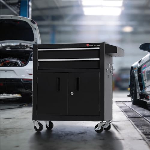 Tool Chest Heavy Duty Cart Steel Rolling Tool Box with Lockable Doors (TZ12 Black)