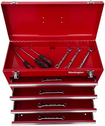 Workington Portable Metal Tool Chest with 4 Drawers, 20" 4-Drawer Tool Chest Cabinet with Ball Bearing Drawer Slides, Steel Tool Storage Box Organizer 4004 Red