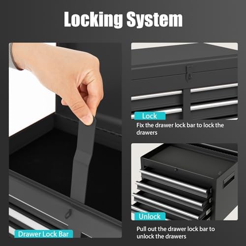 Rolling Tool Chest, 5-Drawer Tool Storage Cabinet with Wheels, Adjustable Shelf & Anti-Slip Liner, Tool Box Organizer for Garage, Warehouse & Workshop (Black)